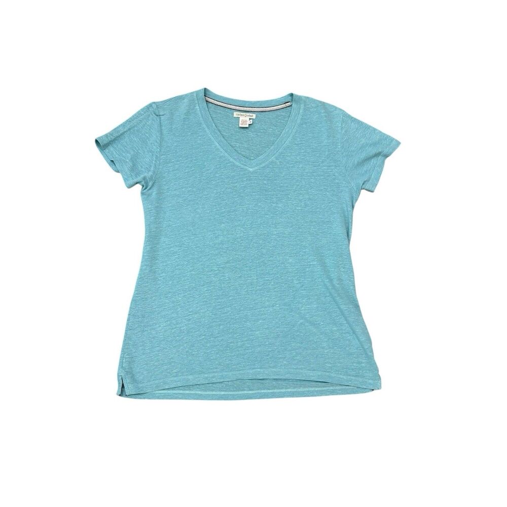 Carbon2Cobalt Women's Teal Linen Blend V-neck Tee Size M